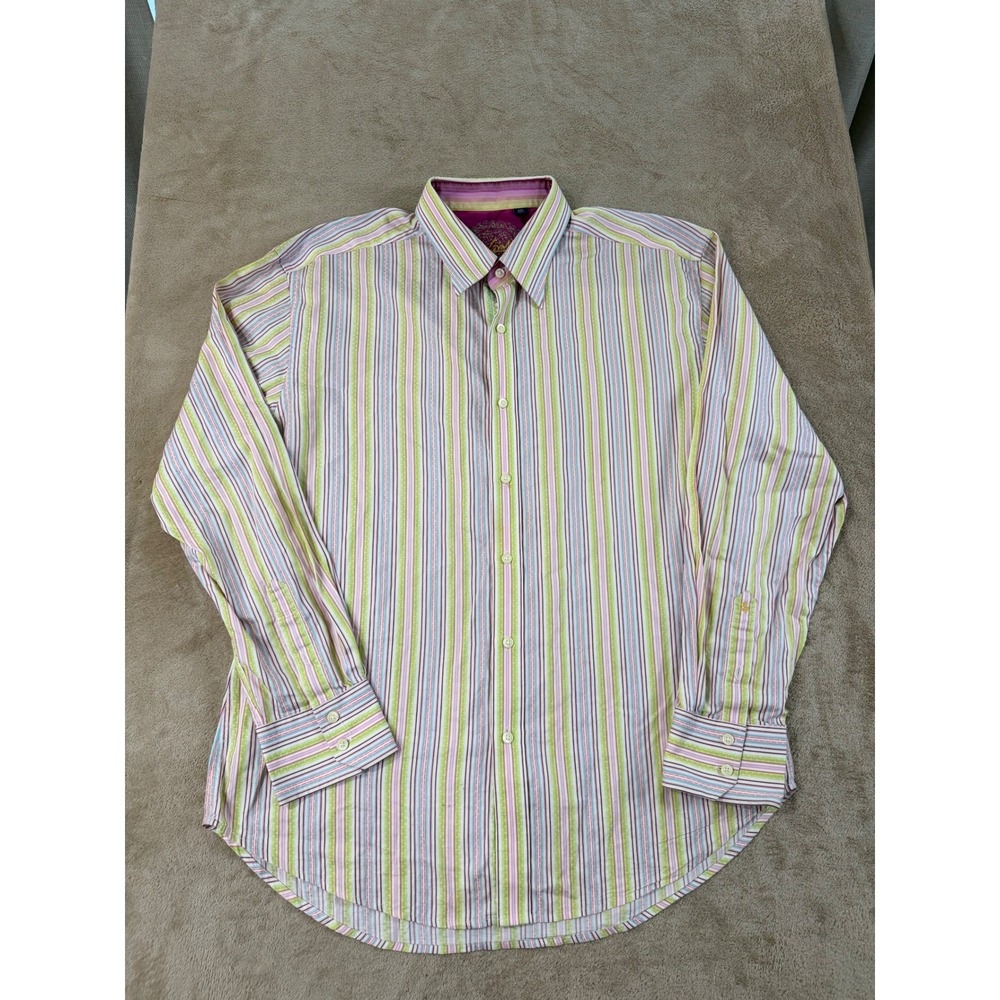 Robert Graham Flip Cuff Shirt Men's 2XL Striped Multi-Color Long Sleeve EUC